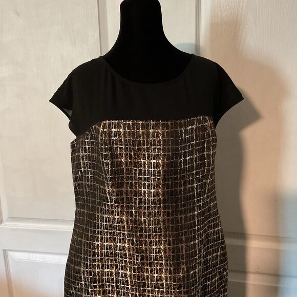 Donna Morgan Women’s Mesh Gold/Black Sheath Dress Size 14 - Picture 3 of 5